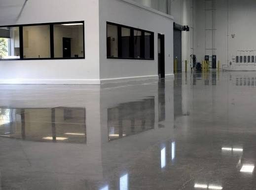 High-gloss polished concrete floor in a commercial building